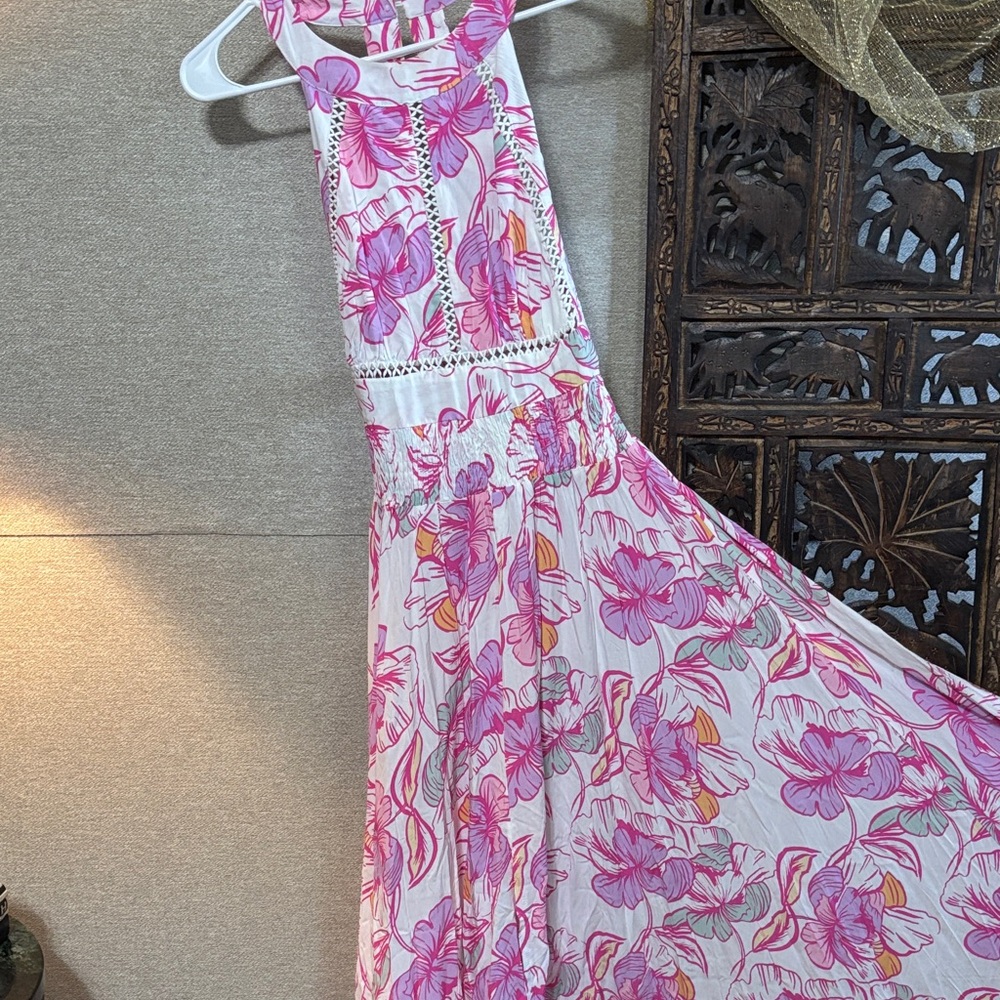 Floral Pink Backless Dress
